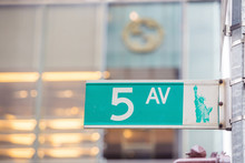 Fifth Avenue Sign In Pedestrian Crossong, Midtown Manhattan
