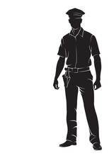 Policeman. Vector Silhouette, Isolated On White