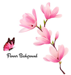 Poster - Nature background with blossom branch of pink flowers and butter
