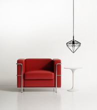Modern Red Leather Armchair With A Himmeli Diamond Lamp