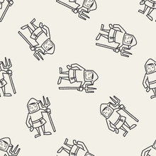 Medieval People Doodle Seamless Pattern Background