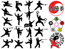 Tai Chi Chuan Symbols And Silhouettes Vector Collection