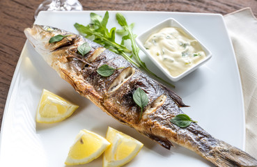 Poster - Grilled seabass on the wooden board