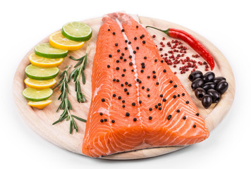 Wall Mural - Salmon fillet with pepper and citrus.