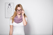 Woman at optician's office