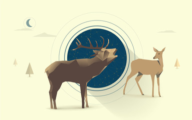 Wall Mural - polygonal illustration of deer and doe, couple in love