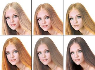 Wall Mural - Concept of coloring hair. Portraits of beautiful woman with long hair