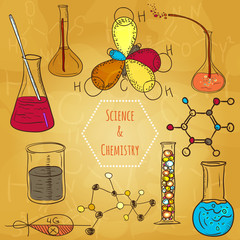 Wall Mural - Science chemistry laboratory vector background sketchy style 