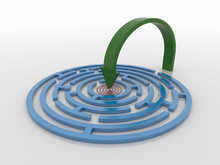 Maze Labyrinth 3D Render With Green Arrow To Target