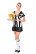Referee Holding Tray With Beer