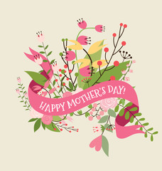 Happy Mother's Day with Floral bouquets background, vector illus