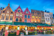 Beautiful Night In Market Square, Bruges - Belgium