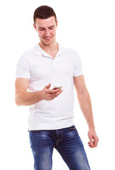 Wall Mural - young man holding mobile phone