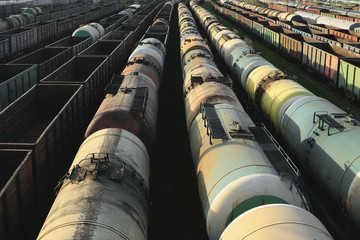 Wall Mural - Train, industrial cargo train at the unloading station