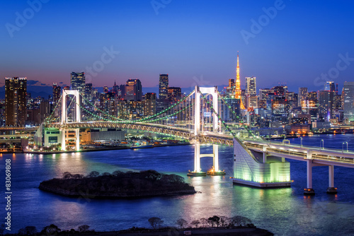 Obraz w ramie Tokyo Rainbow Bridge und Tokyo Tower