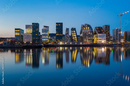 Modern buildings in Oslo at twilight Canvas Print