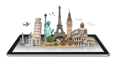 Fototapete - Monuments of the world on a tactile tablet