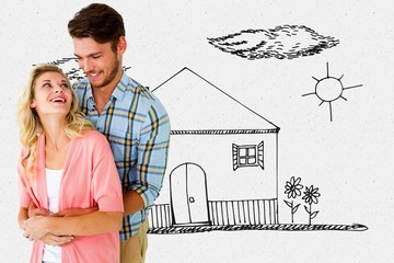 Poster - Composite image of attractive young couple embracing and smiling