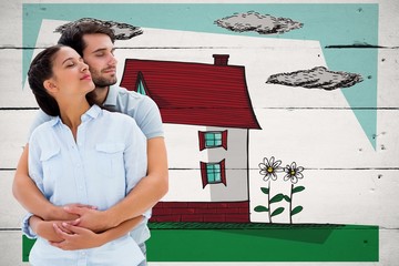 Poster - Composite image of cute couple embracing with eyes closed