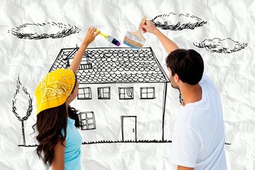 Poster - Composite image of happy young couple painting together