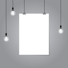 Blank White Page Hanging Against Grey Background Vector Template