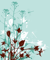 Wall Mural - Green background with wildflowers