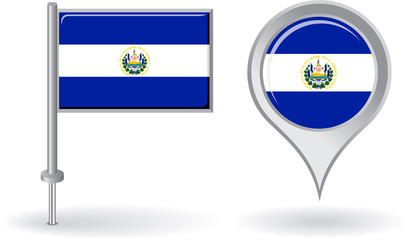 El Salvador pin icon and map pointer flag. Vector