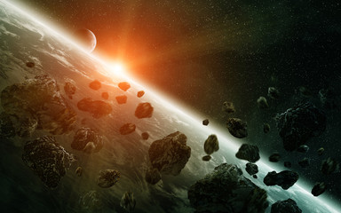 Wall Mural - Meteorite impact on planet Earth in space