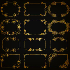 Vector set of gold decorative borders, frame