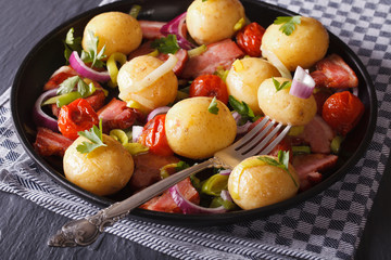 Wall Mural - Warm salad of new potatoes with bacon and vegetables, 