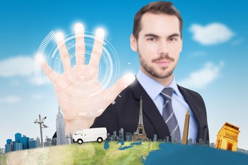 Poster - Composite image of smiling businessman with fingers spread out