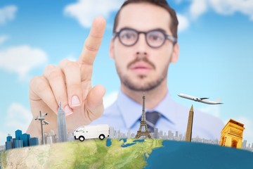 Poster - Composite image of businessman with glasses pointing something