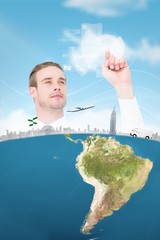 Aufkleber - Composite image of cheerful businessman pointing with his finger