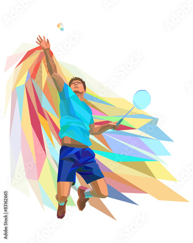 Fototapety Badminton  wielokatny-profesjonalny-badmintonista-na-kolorowym-low-poly