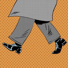 Male Feet Are Shoes Wind Coat Pop Art Comics Retro Style Halfton