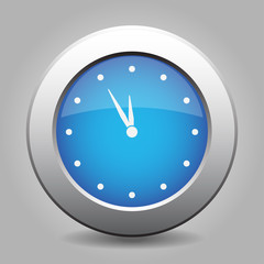 blue metal button with clock