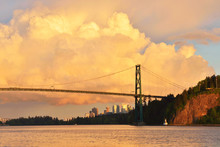 Lions Gate Bridge And Downtown Vancouver With Spectacular Clouds