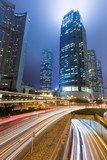 Fototapeta  - Hong Kong Business District at Night Light Track