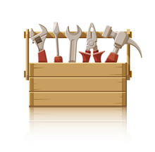 Wooden Box With Construction Tools. Eps10 Vector Illustration.