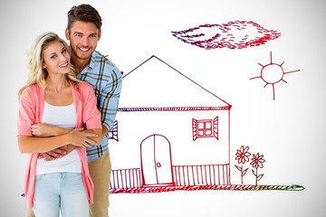 Poster - Composite image of attractive young couple smiling together