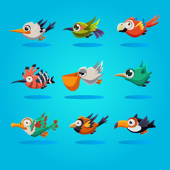 Poster - Funny Cartoon Birds, Vector Illustration