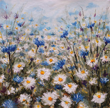 Flowers. Glade Of Cornflowers And Daisies. Summer Flowers. 