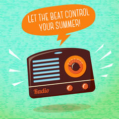 Cute summer poster - radio playing cool music, with speech