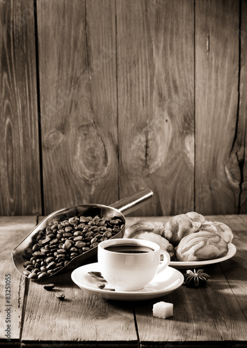 Naklejka na szybę cup of coffee on wood