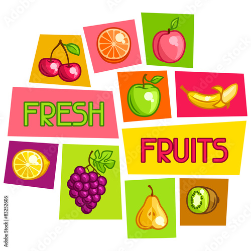 Naklejka na kafelki Background design with stylized fresh ripe fruits