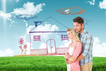 Poster - Composite image of attractive couple embracing and smiling