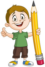 Boy Holding Big Pencil