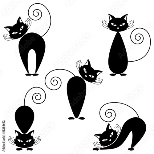 Plakat na zamówienie Wektorowe rysunkowe czarne koty