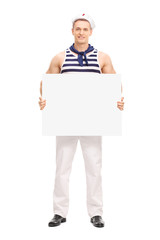 Sticker - Handsome sailor holding a blank banner