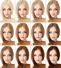 Wall Mural - Concept of coloring hair. Portraits of beautiful woman with long hair